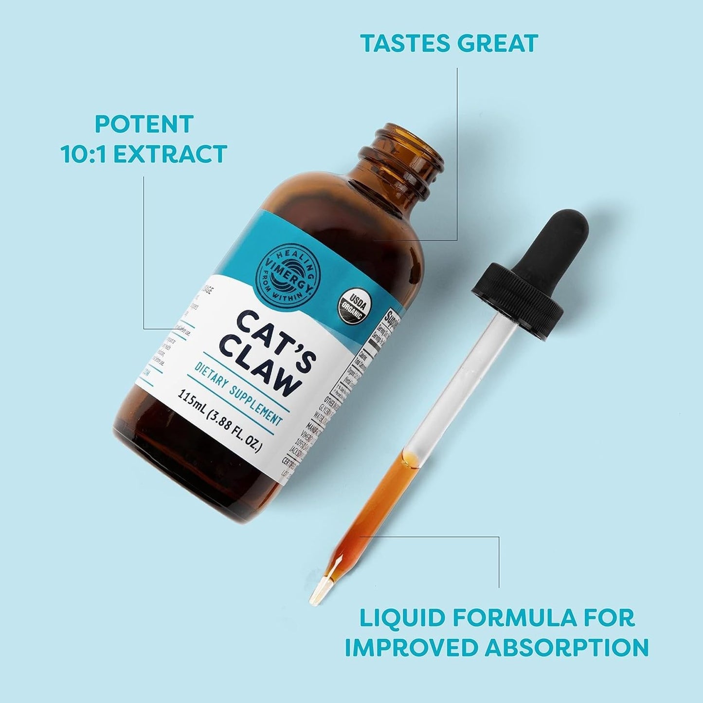Vimergy USDA Organic Cat’s Claw Liquid – Immune Support & Antioxidants (115 mL, 57 Servings) – Vegan, Non-GMO