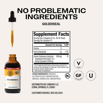 Vimergy USDA Organic Goldenseal Tincture – 115 mL, 57 Servings, Alcohol-Free