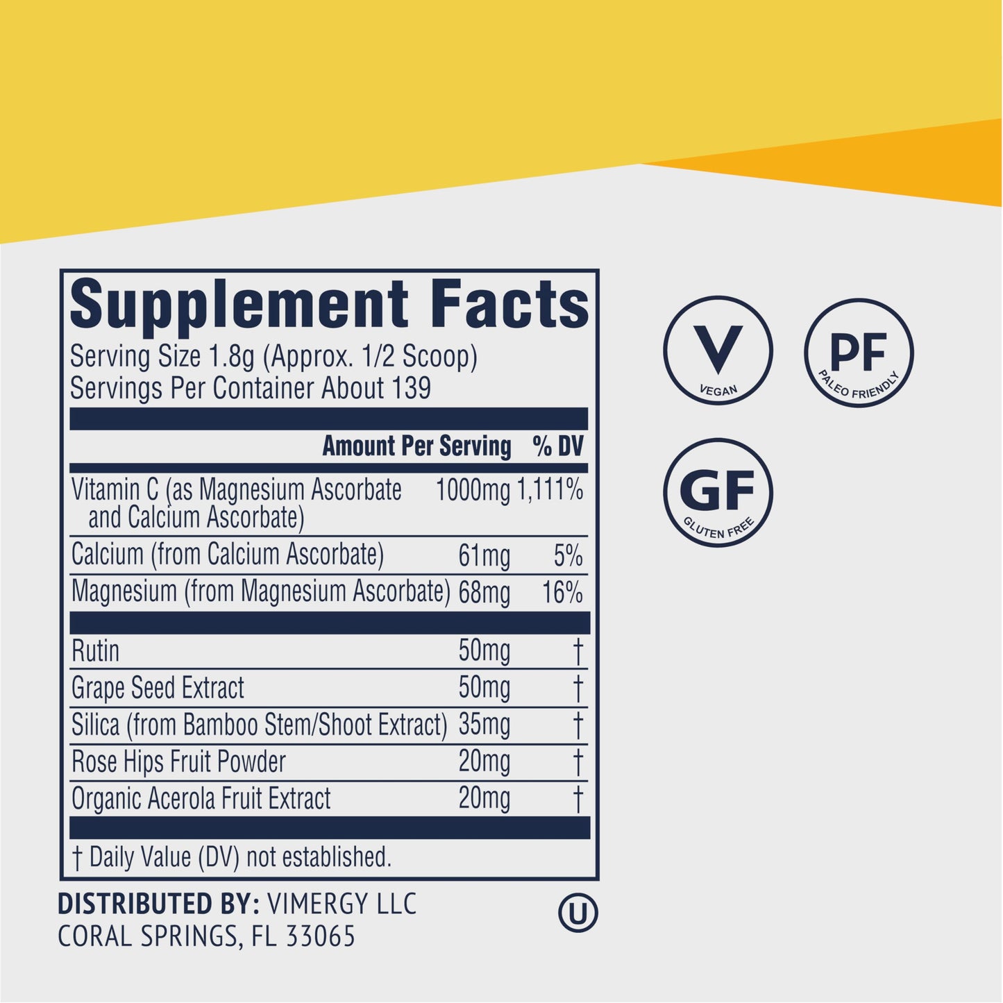 Vimergy Micro-C Immune Power Powder – 250g, 69 Servings, 2000mg Vitamin C