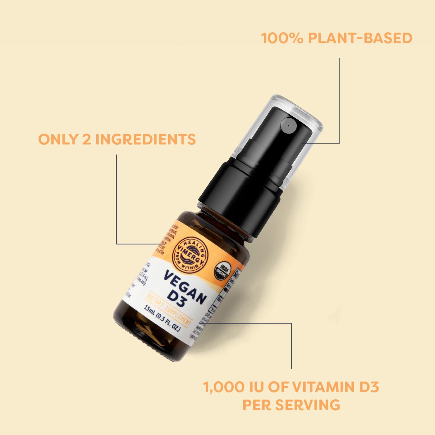 Vimergy Vegan D3 – 1000IU per Serving, 96 Servings | USDA Organic, Gluten-Free, Vegan