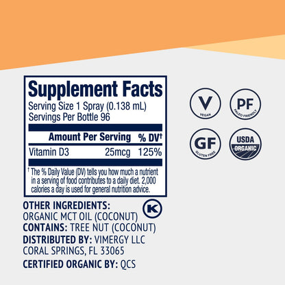 Vimergy Vegan D3 – 1000IU per Serving, 96 Servings | USDA Organic, Gluten-Free, Vegan