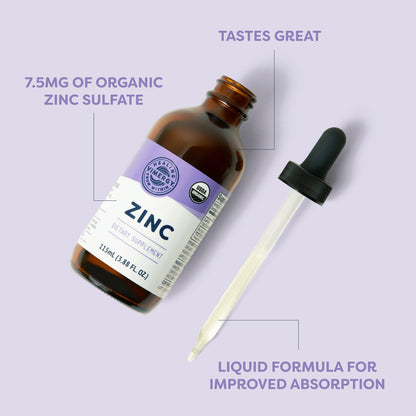 Vimergy Organic Zinc Drops – 7.5 mg Liquid Zinc for Immune Support