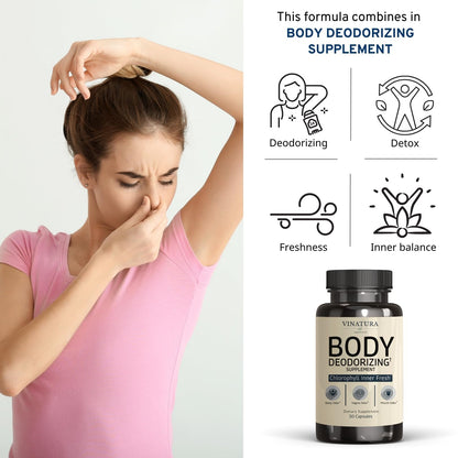 VINATURA Body Deodorizing Supplement for Women - Chlorophyll Pills for Internal Odor Elimination, 30 Capsules