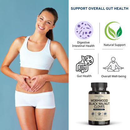 VINATURA Wormwood Black Walnut Clove Capsules – Cleanse, Detox & Gut Health Supplement | 60 Capsules