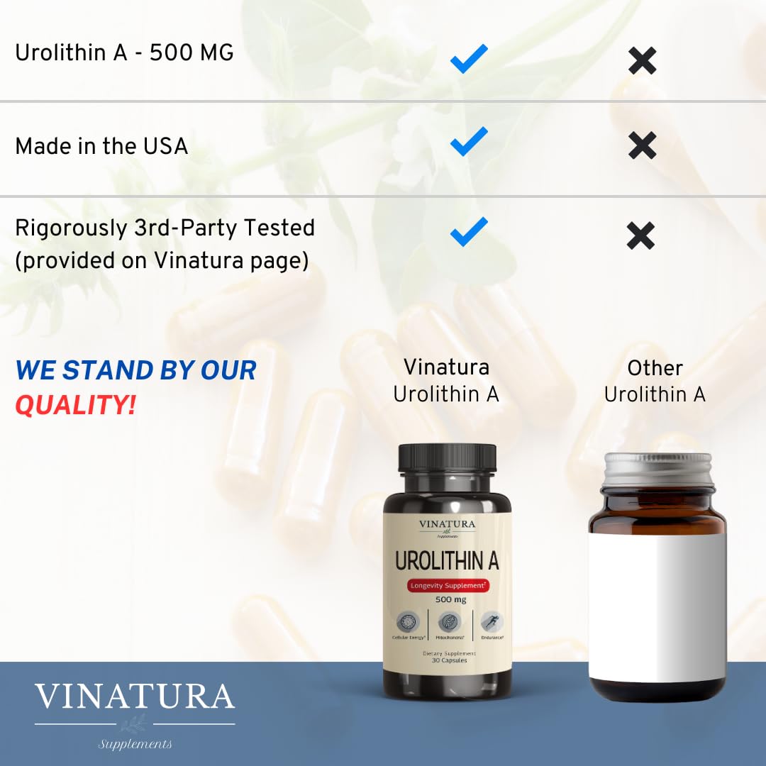 VINATURA Urolithin A 500mg – Antioxidants, Anti-Aging & Mitochondrial Support (30 Caps)