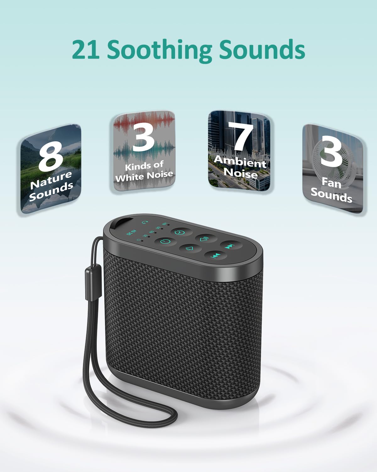 Vindsbay Portable White Noise Sound Machine (Brown/Pink/White) – 21 Sounds, 52h Battery, USB-C, Travel