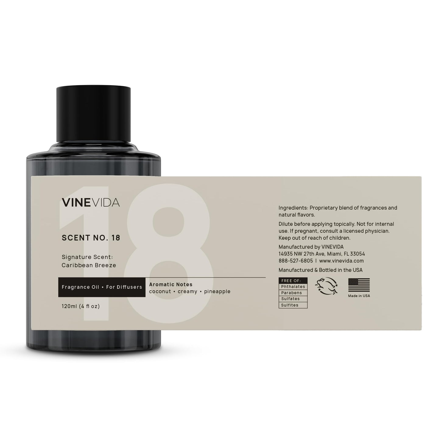 VINEVIDA Caribbean Breeze Fragrance Oil for Cold Air Diffusers - 4 Fl Oz | Diffuser Refills & Room Spray
