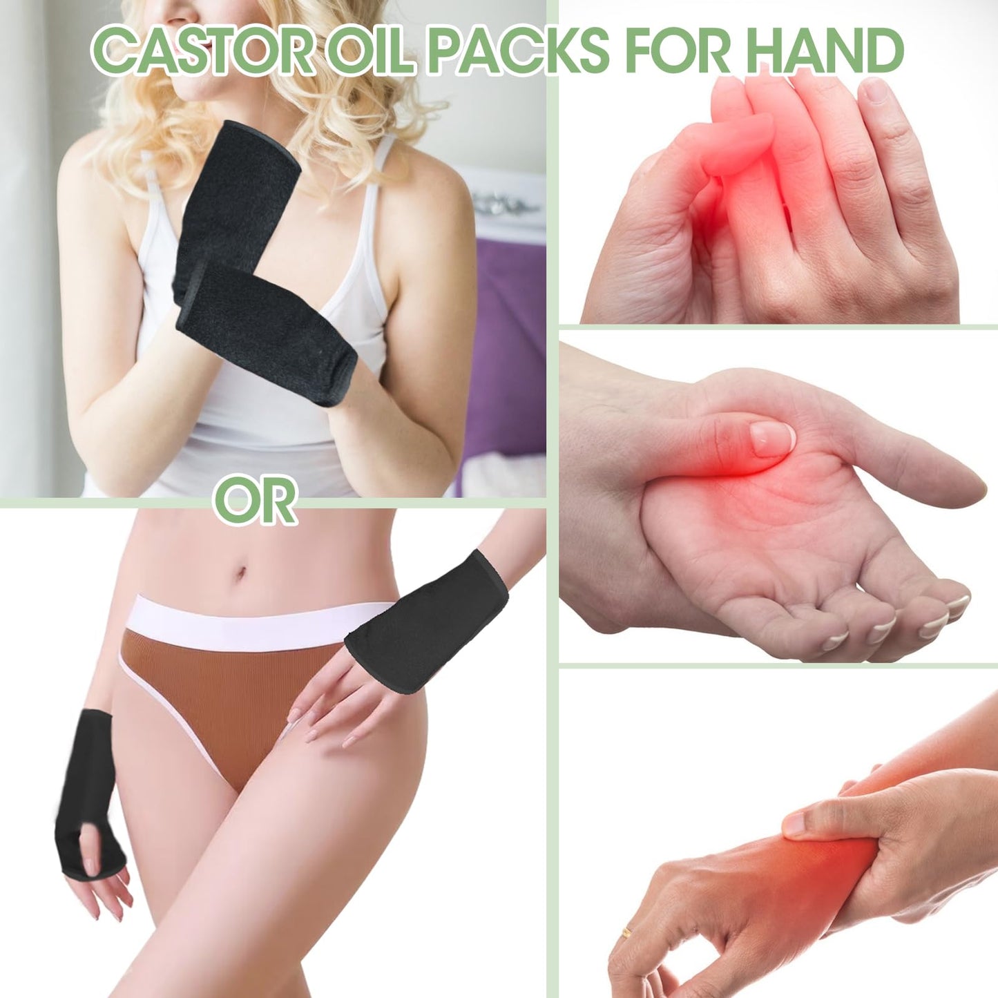 Viowey Castor Oil Pack Wrap for Women – Reusable, Machine Washable, 6 Pcs, Black