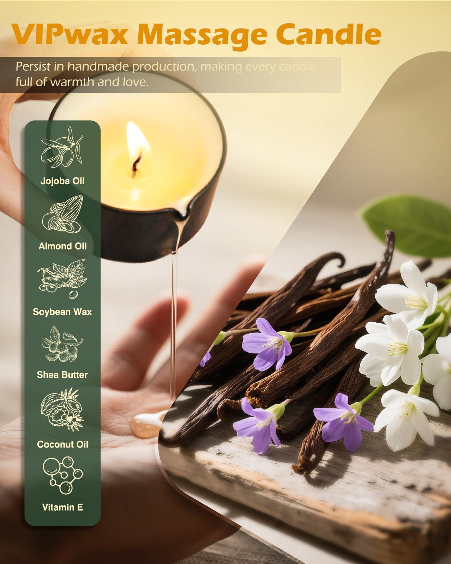 VIPwax Soybean Wax Warming Massage Oil Candle – Vanilla Scent, 2.35 oz