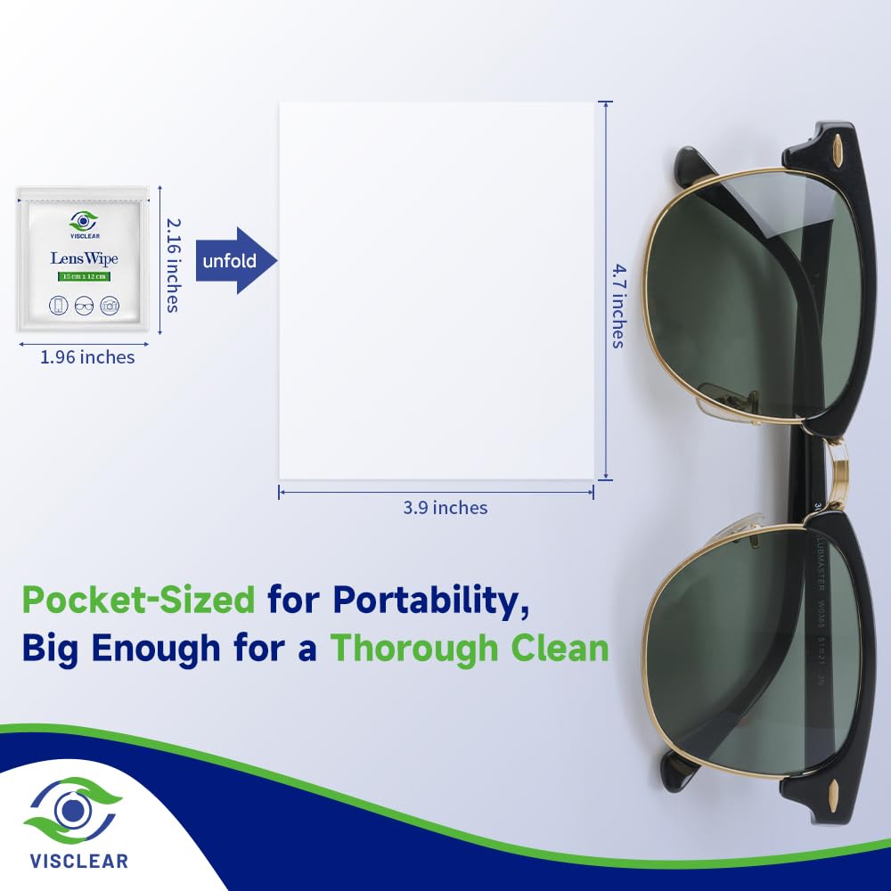 VisClear Eyeglasses Cleaner Wipes – 100 Count, Streak-Free & Safe for Prescription Lenses