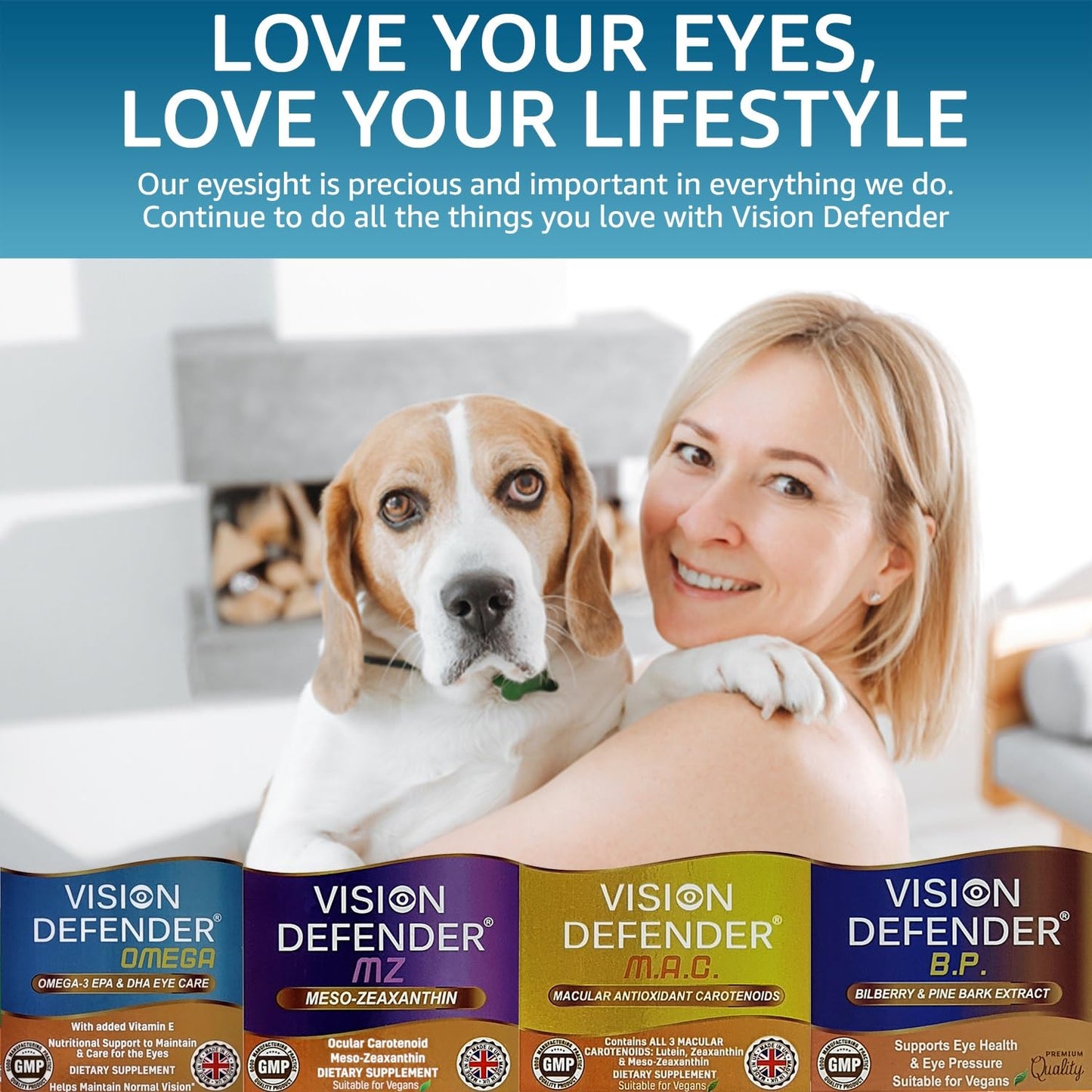 Vision Defender Omega Eye Supplement - High Strength 1000mg Omega-3, EPA 400mg, DHA 200mg + Vitamin E | Made in UK
