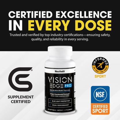 VISION EDGE PRO Eye Supplement for Athletes | Lutein, Zeaxanthin & Meso-Zeaxanthin + Omega-3 — 90 Softgels