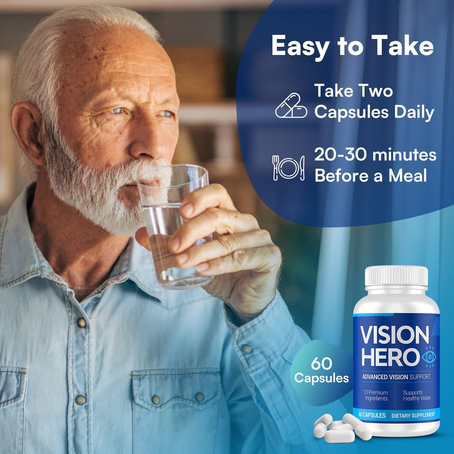 Vision Hero Advanced Vision Support - Eye Health Supplements for Adults (Pack of 2) | 60 Capsules