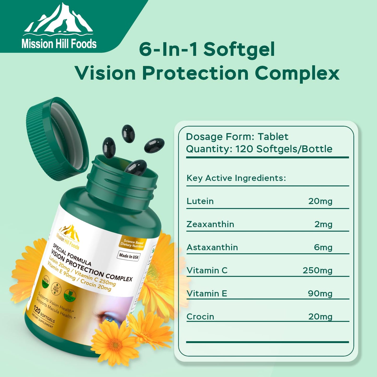 Vision Protection Complex with Lutein – 6 in 1 Eye Health, 240 Softgels