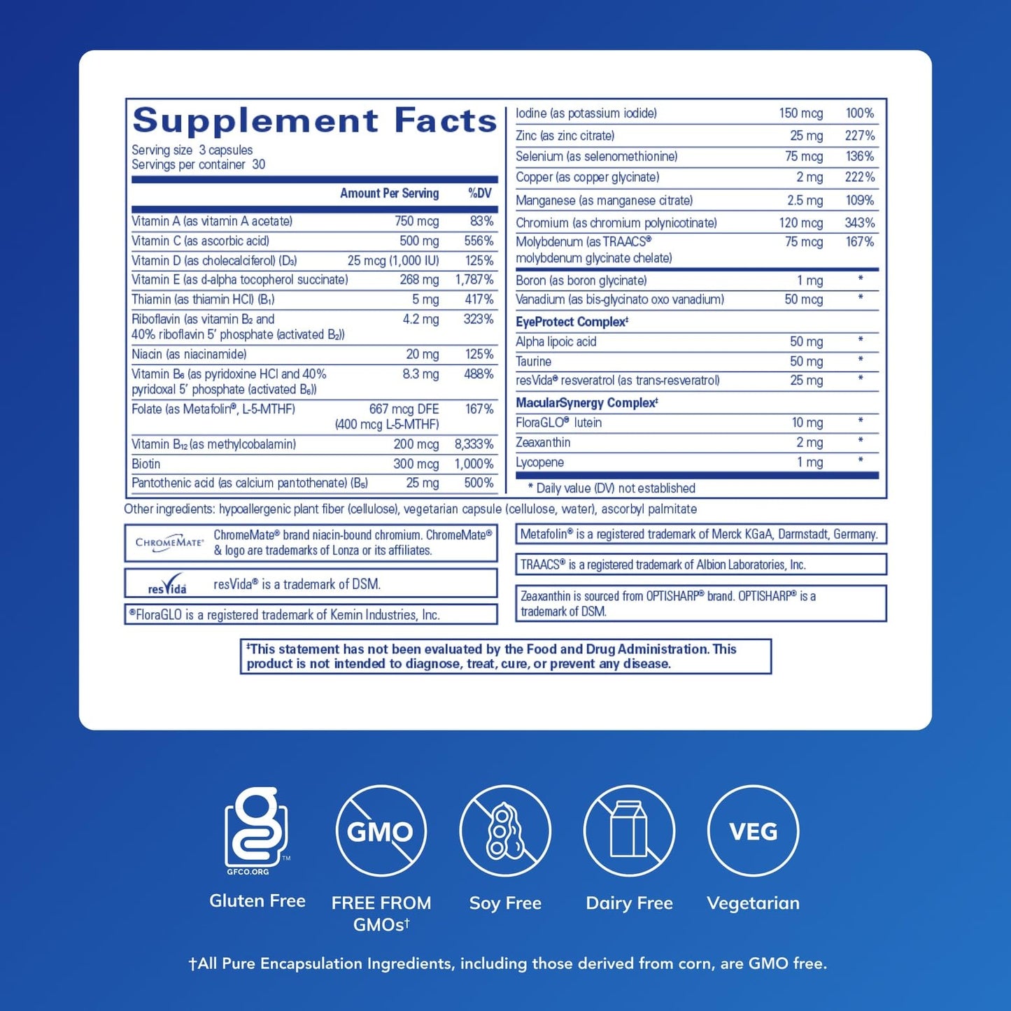 Pure Encapsulations VisionPro Nutrients – Hypoallergenic Vision Support, 90 Capsules