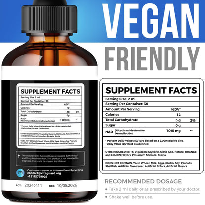 Vita Guard NAD+ Drops 1000mg – Lemon & Orange Flavor | Vegan, Non-GMO