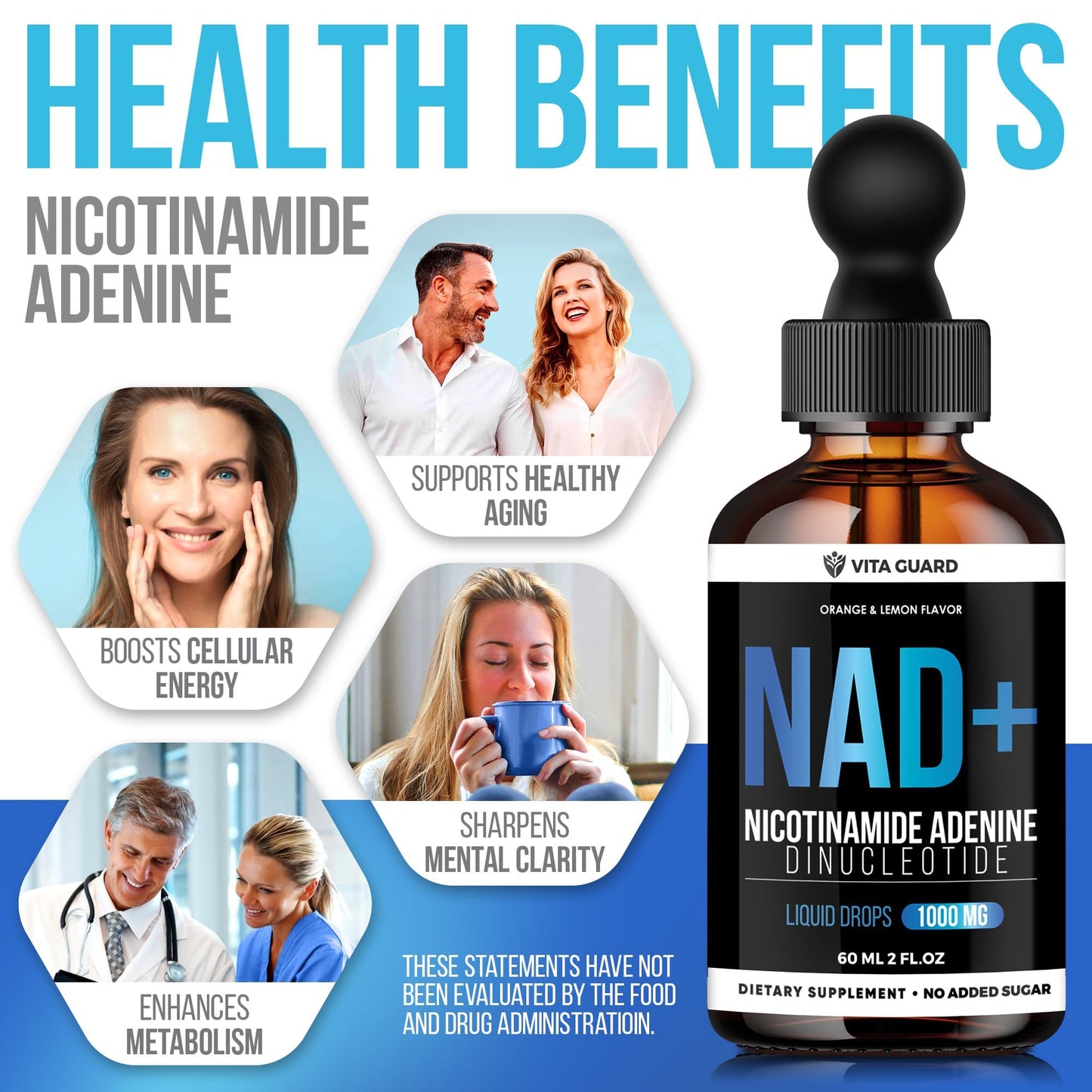 Vita Guard NAD+ Drops 1000mg – Lemon & Orange Flavor | Vegan, Non-GMO
