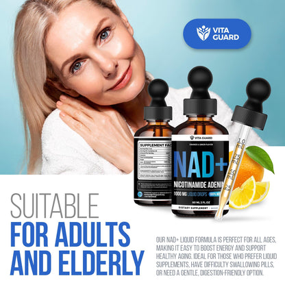 Vita Guard NAD+ Drops 1000mg – Lemon & Orange Flavor | Vegan, Non-GMO