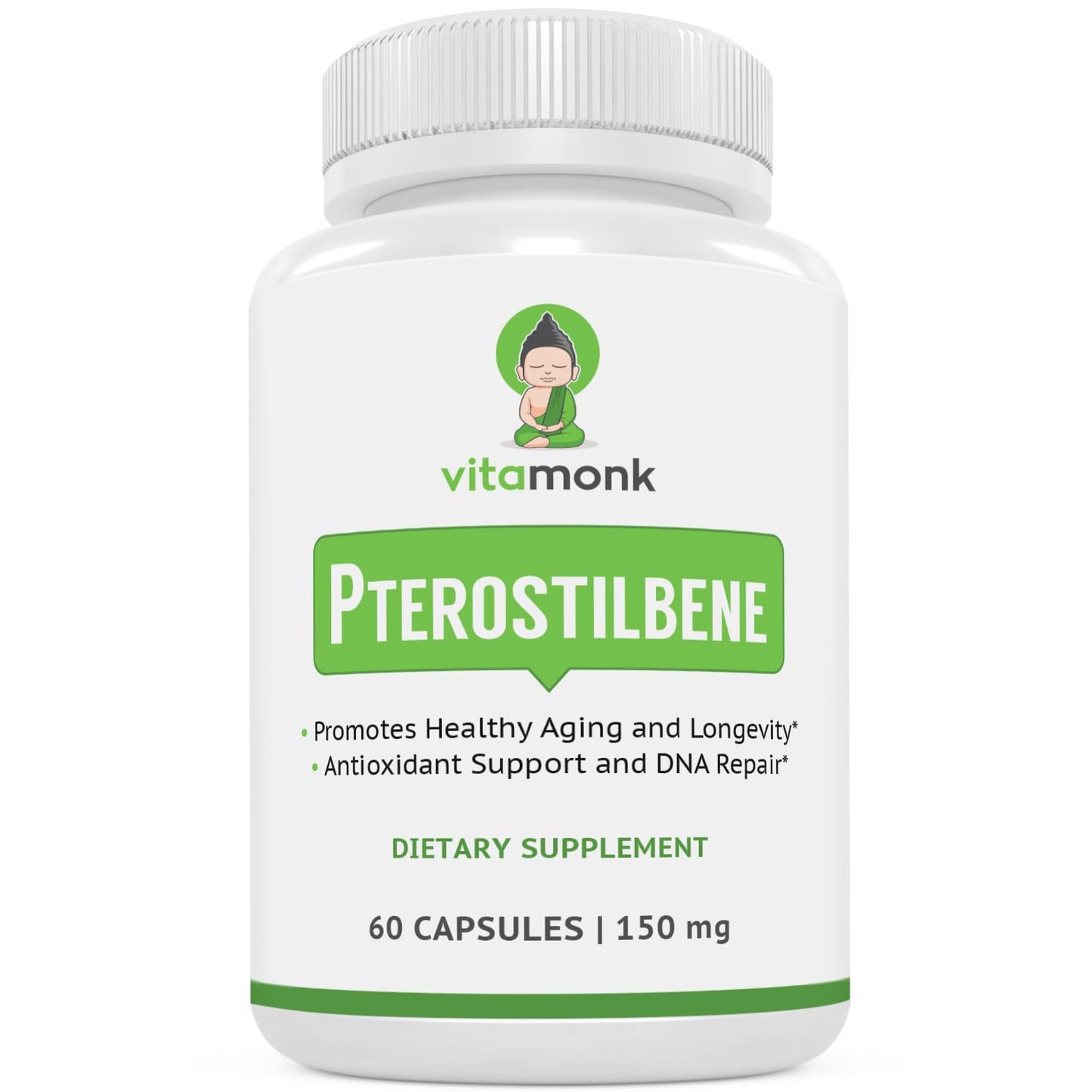 VitaMonk Pterostilbene 150mg Capsules – Soy Free, No Fillers | 60 Veggie-Caps