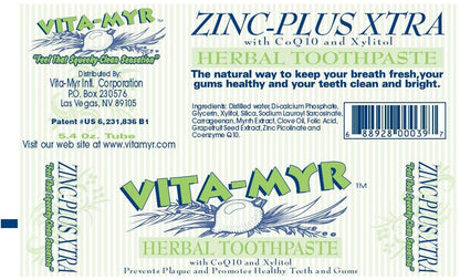 Vita-Myr Zinc+ Toothpaste – No Sugar, No Fluoride, Gluten Free, SLS Free – Made in USA | 5.4 oz Pack of 6