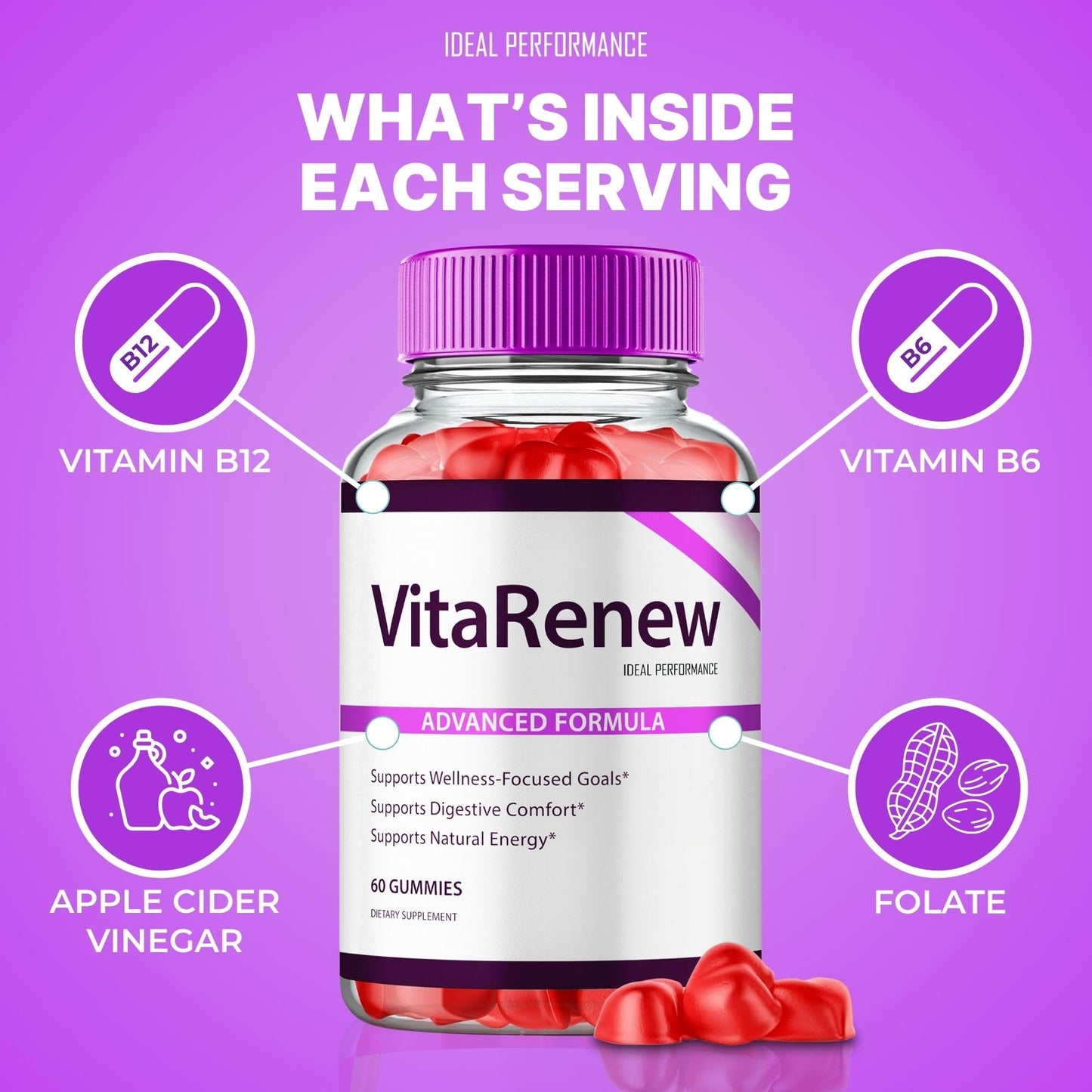 VitaRenew Advanced Gummies for Skin Health – Maximum Strength Keto+ACV Gummys | Vita Renew Reviews (1 Pack)