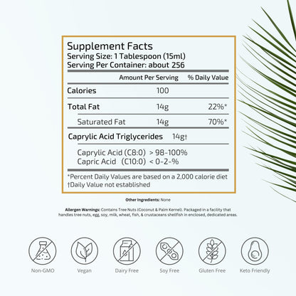 VTC VitaTradingCo. 100% Pure C8 MCT Oil | 128oz, 3X Distilled, Keto & Paleo