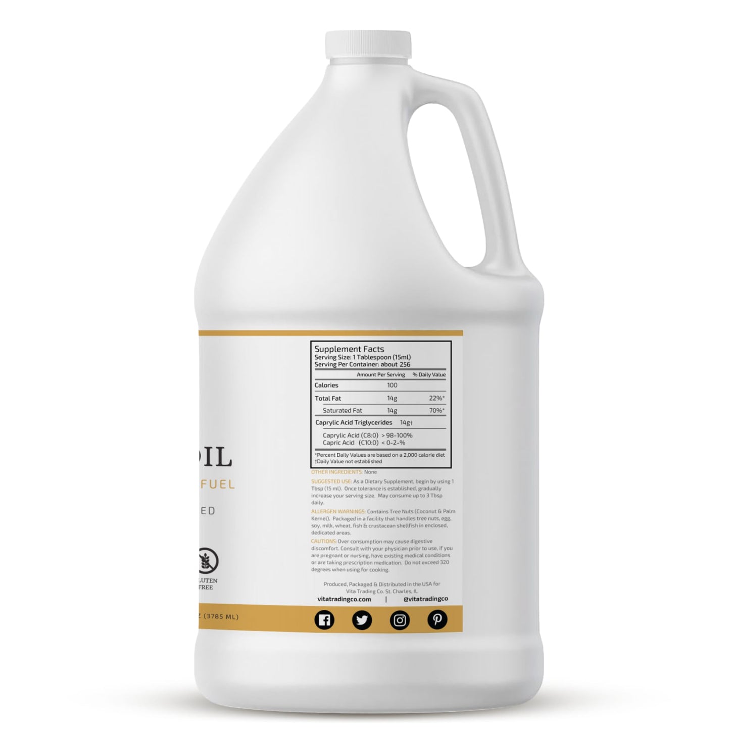 VTC VitaTradingCo. 100% Pure C8 MCT Oil | 128oz, 3X Distilled, Keto & Paleo