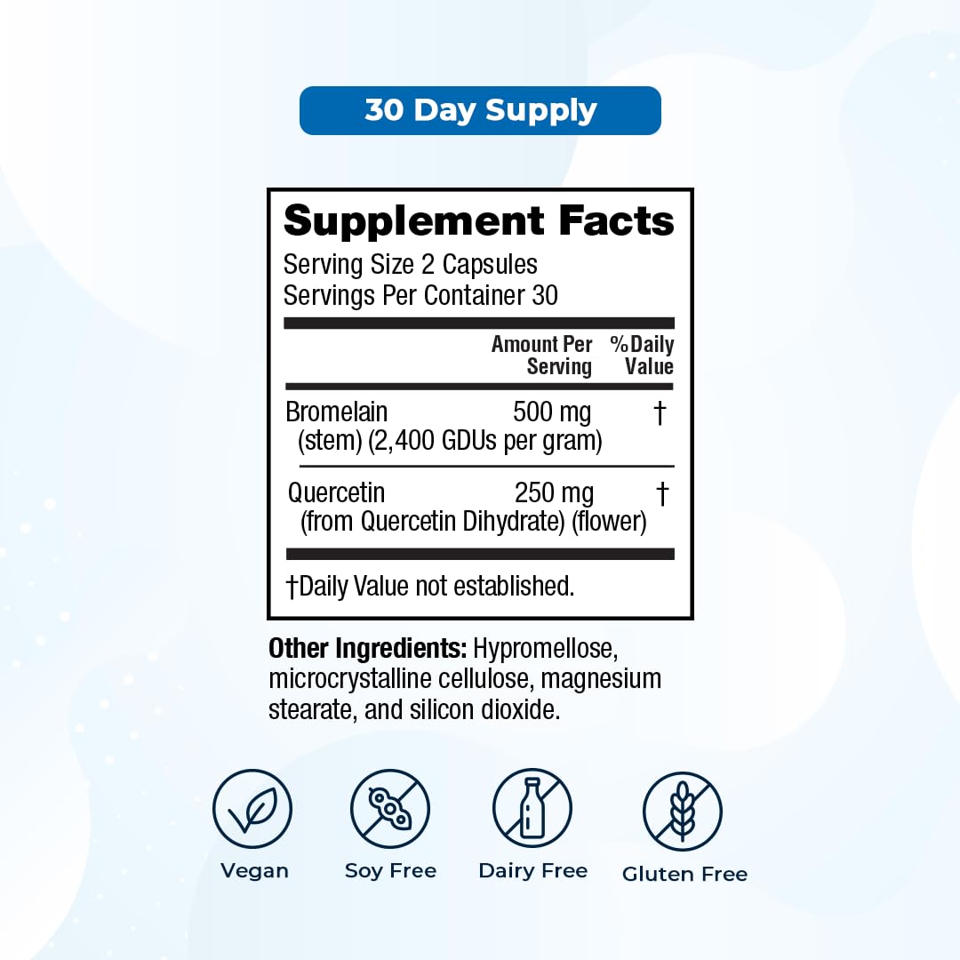 VitaMedica Bromelain & Quercetin Supplement – 500mg Bromelain / 250mg Quercetin, 2400 GDU, 60 Vegan Capsules (30 Servings)