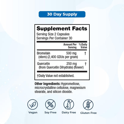 VitaMedica Bromelain & Quercetin Supplement – 500mg Bromelain / 250mg Quercetin, 2400 GDU, 60 Vegan Capsules (30 Servings)