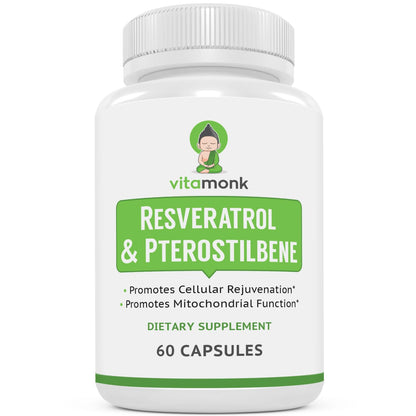 VitaMonk Resveratrol + Pterostilbene 600/60mg - Healthy Aging (60 Caps)