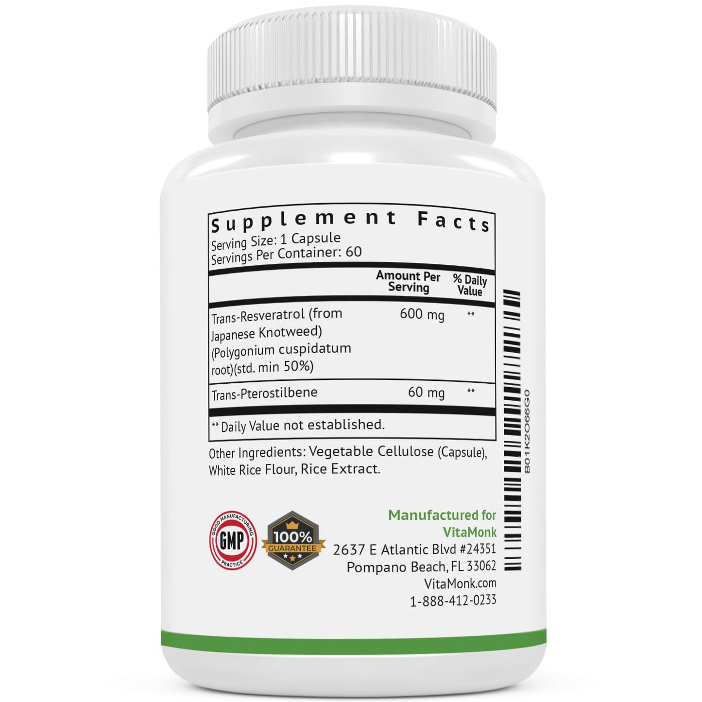 VitaMonk Resveratrol + Pterostilbene 600/60mg - Healthy Aging (60 Caps)