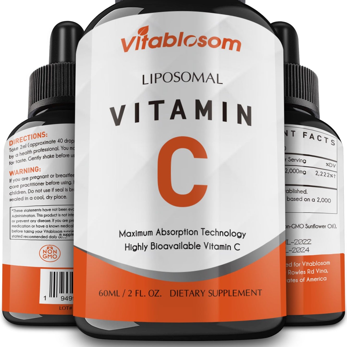 Vitablosom Liposomal Vitamin C 2000mg Liquid – High Absorption Immune Support, 60ml Bottle