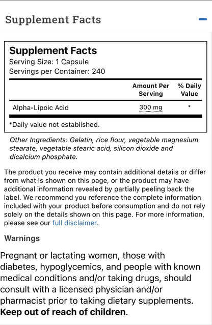 Vitacost Alpha Lipoic Acid 300 mg - 240 Capsules