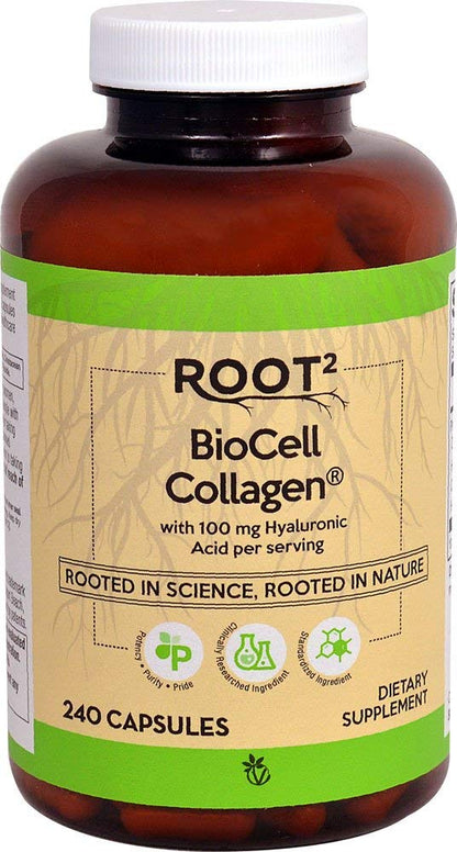 Vitacost ROOT2 BioCell Collagen with Hyaluronic Acid – 100 mg per Serving – 240 Capsules