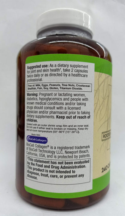 Vitacost ROOT2 BioCell Collagen with Hyaluronic Acid – 100 mg per Serving – 240 Capsules