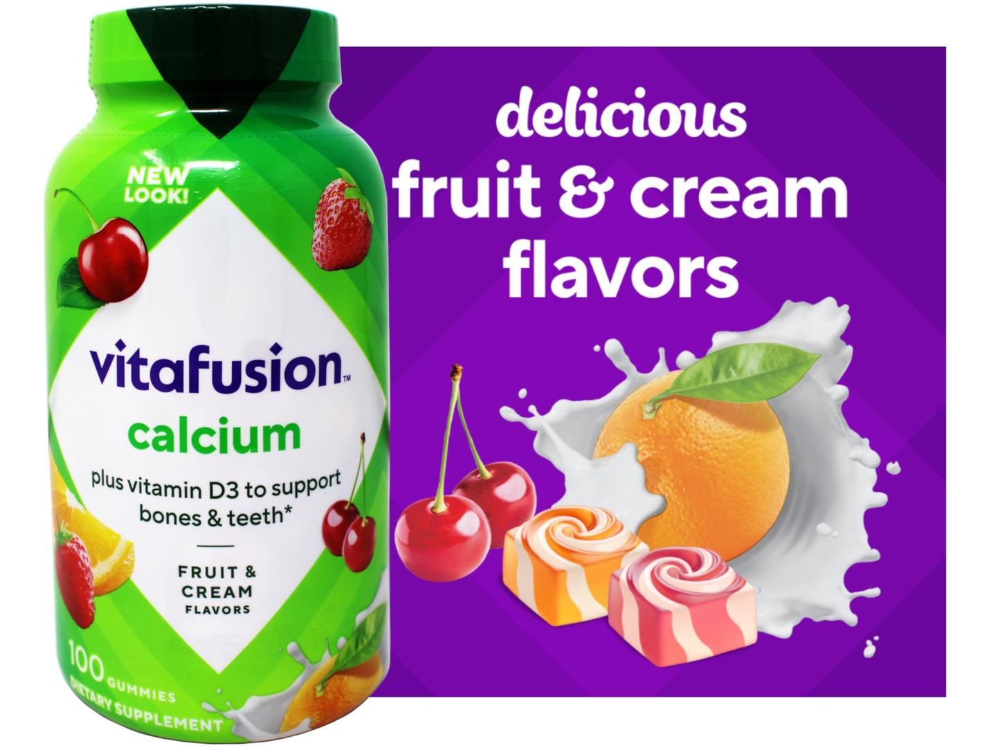Vitafusion Calcium Gummies with Vitamin D for Adults – 500 mg Calcium, 1000 IU Vitamin D, Pack of 2 (2x100-count)