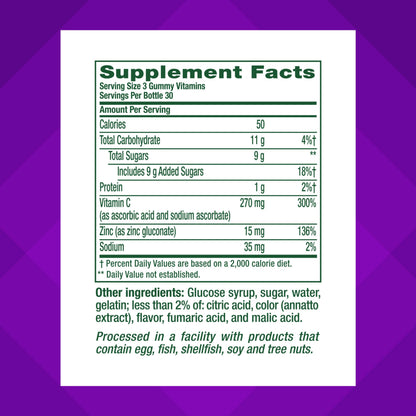 Vitafusion Power Zinc Gummy Vitamins – Immune Support, Strawberry Tangerine, 90 Count