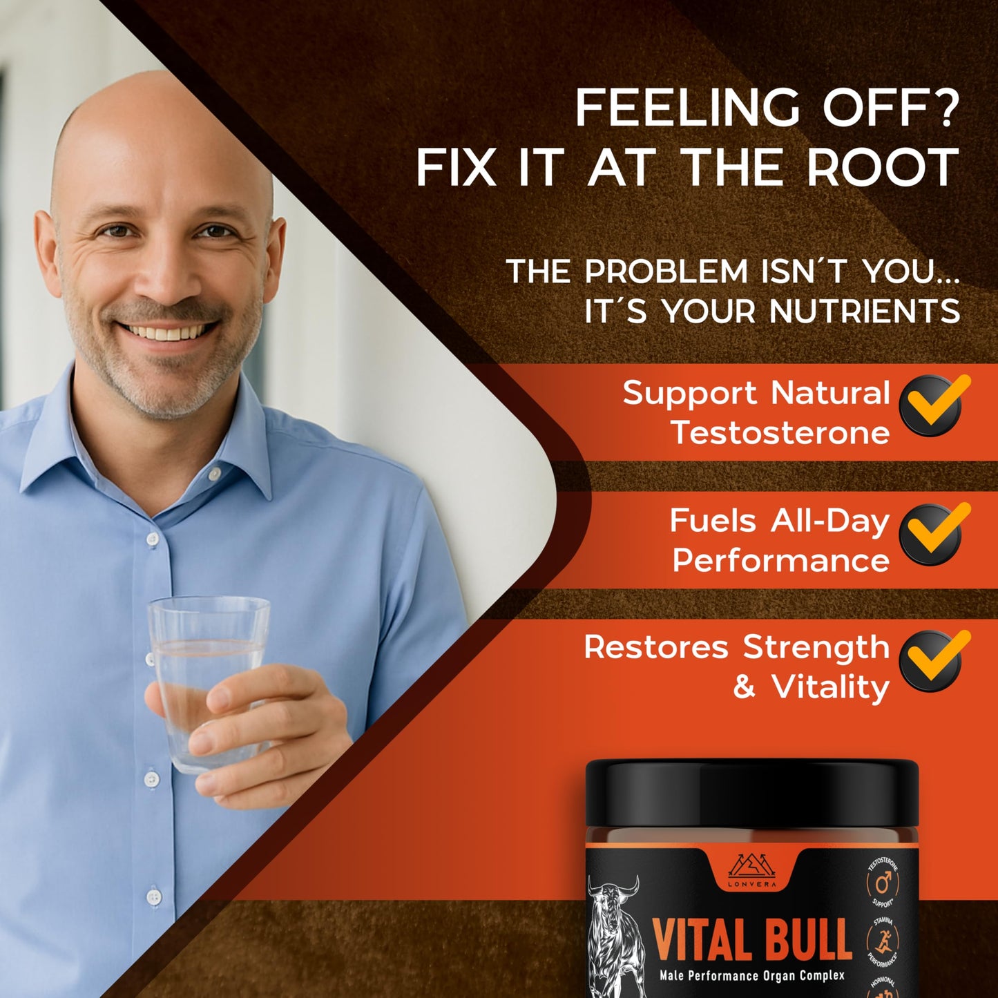 Lonvera Vital Bull Beef Organ Supplement for Men – Grass-Fed Liver, Testicle, Prostate & Bone Marrow | 30 Day Supply