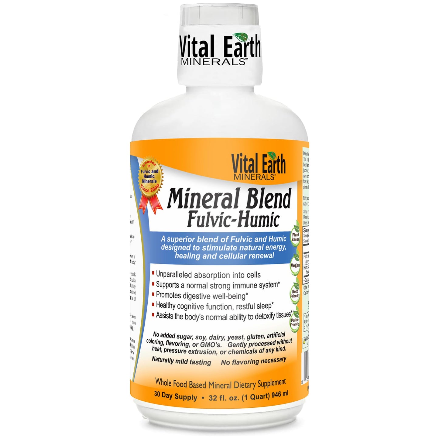 Vital Earth Minerals Fulvic Humic Mineral Blend Liquid – 70+ Trace Minerals & Electrolytes, 32 oz + 1 oz Cup
