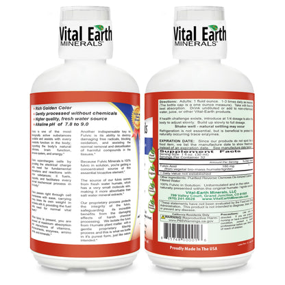 Vital Earth Minerals Fulvic Minerals Liquid – Fulvic Acid with 70+ Trace Minerals, 32 oz + 1 oz Cup
