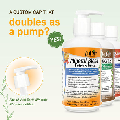 Vital Earth Minerals Liquid Mineral Pump 2-Pack – Fits 32-Ounce Vitamin and Fulvic Mineral Supplement Bottles