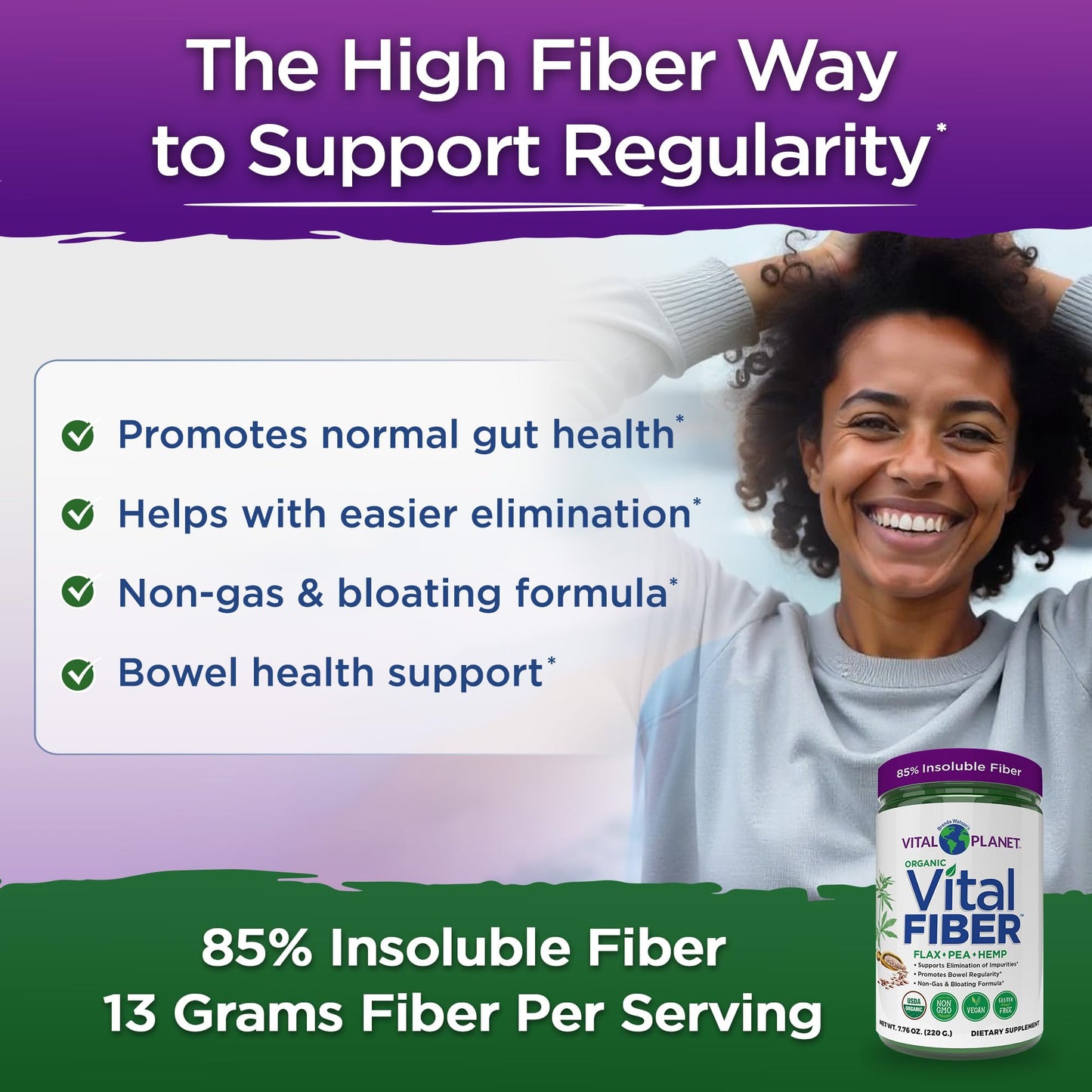 Vital Fiber Powder - Organic Insoluble & Soluble Fiber | Vital Planet 7.76 oz
