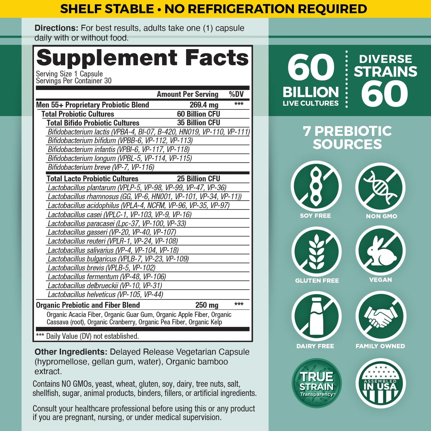 Vital Flora Men 55+ Daily Probiotic - 60B CFU, 60 Strains | Vital Planet