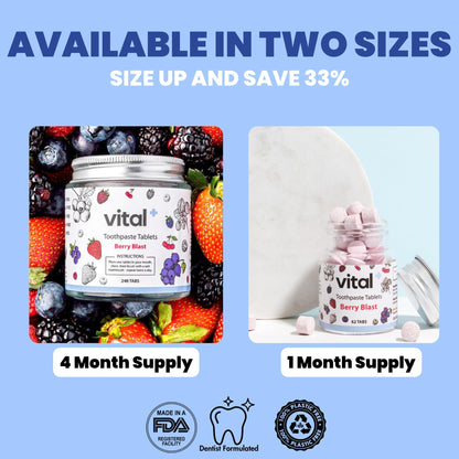 Vital Nano-Hydroxyapatite Toothpaste Tabs – Berry Blast | Fluoride-Free, Plastic-Free & Eco-Friendly | 62 Tablets