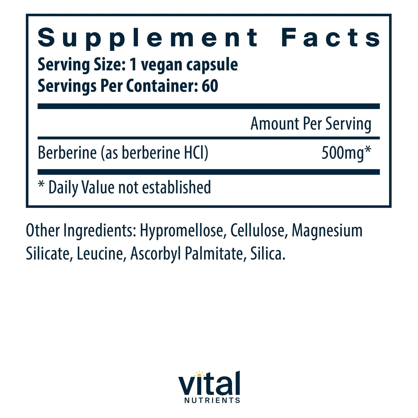 Vital Nutrients Berberine 500 mg Vegan Capsule — Supports Gut Function & Normal Triglyceride Levels | Gluten, Dairy & Soy Free | 60 Capsules