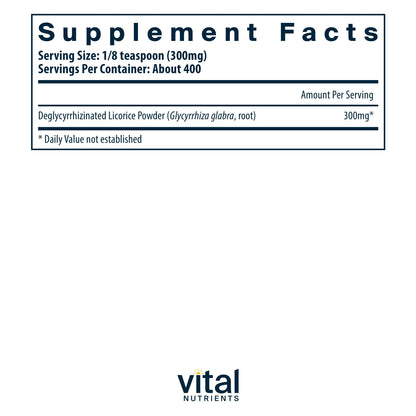 Vital Nutrients DGL Powder – Vegan Licorice Root Extract for Digestive Health | Gluten Free | 120g