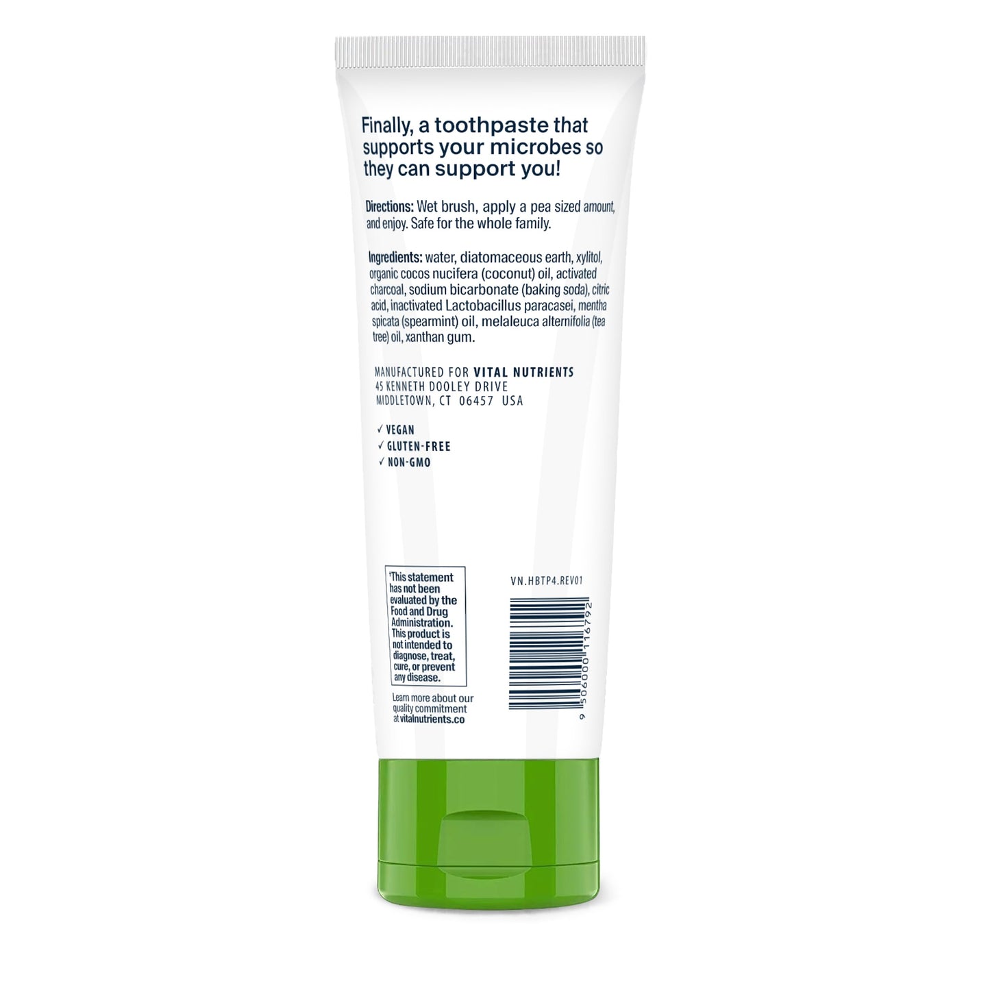 Vital Nutrients Hyperbiotics Activated Charcoal Probiotic Toothpaste | Fluoride Free | Vegan | 4 oz