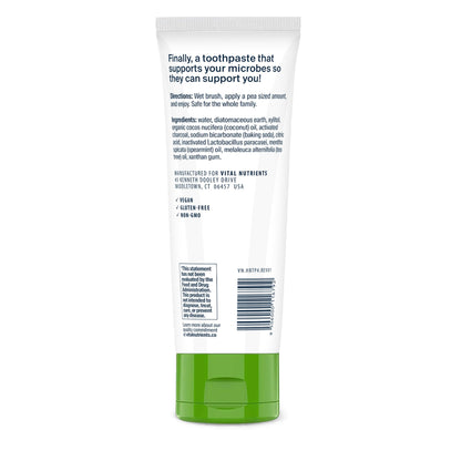 Vital Nutrients Hyperbiotics Activated Charcoal Probiotic Toothpaste | Fluoride Free | Vegan | 4 oz