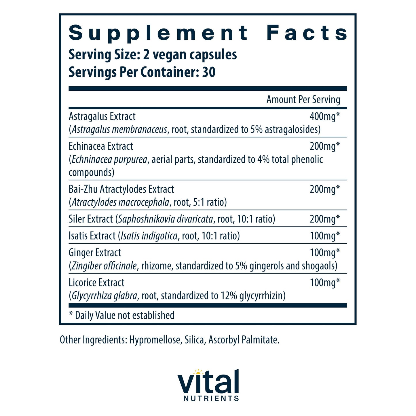 Vital Nutrients Immune Support | Herbal Immune System Support Supplement | Vegan Antioxidant and Immunity Supplement | Gluten, Dairy, Soy Free | Non-GMO | 60 Capsules