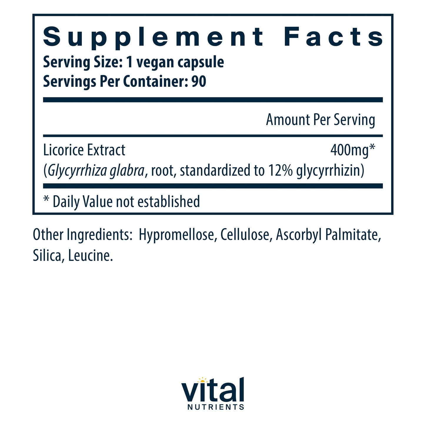 Vital Nutrients Licorice Root Extract | Herbal Immune & Adrenal Support | 90 Vegetarian Capsules - 400 mg
